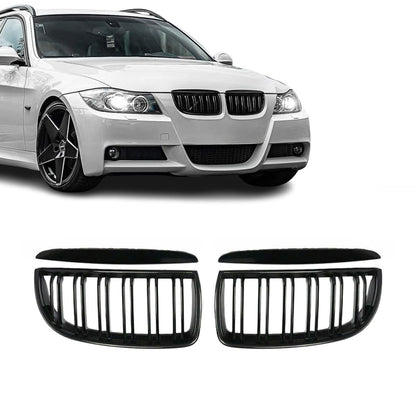 Grill E90/E91 Blank svart dobbelribbede (05-08) Pre Lci