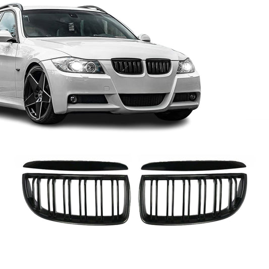 Grill E90/E91 Blank Svart dubbelribbade (05-08) Pre Lci