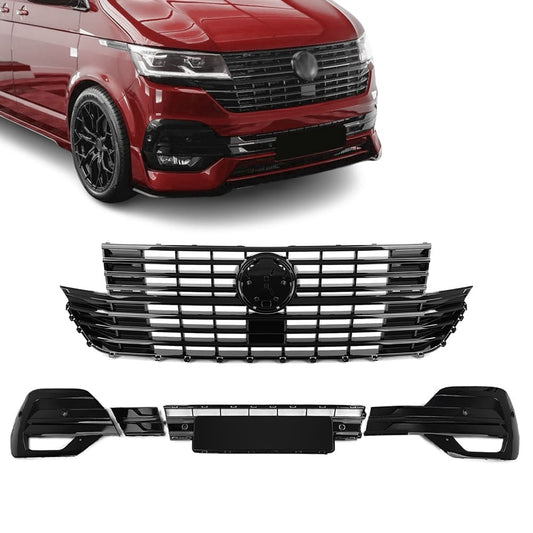 Frontgrill øvre + nedre grill VW Transporter T6.1 (2019–2024) Blank svart