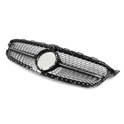 Diamantfrontgrill Mercedes med kamera W205 / S205 / C205 Blank svart (18-21)