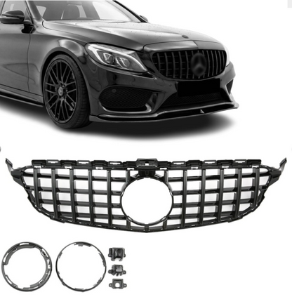 Panamericana GT-stil grill Mercedes W205 / S205 / C205 blank svart (14-21)