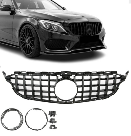 Panamericana GT-stil grill Mercedes W205 / S205 / C205 blank svart (14-21)