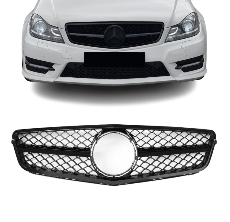C63-stil Grill Mercedes W204 / S204 / C204 Blank svart (07-14)